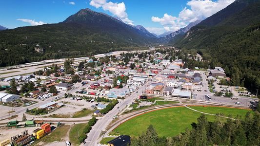 Aerial view of the port city Skagway, Alaska